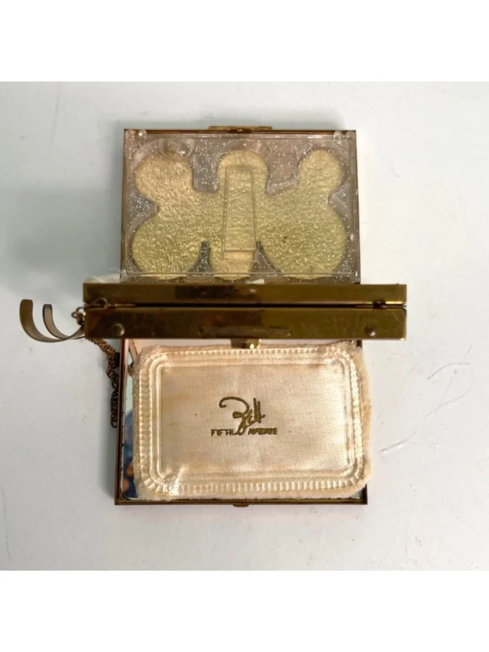 Vintage 1940s Zell Fifth Ave Compact Carryall Purse Mirror Coins Lipstick Puff